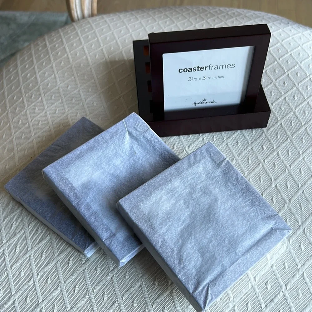 Coaster Frames Cherry Wood -Custom Photo Gift Hallmark 4 Coasters & Holder - Picture 5 of 17